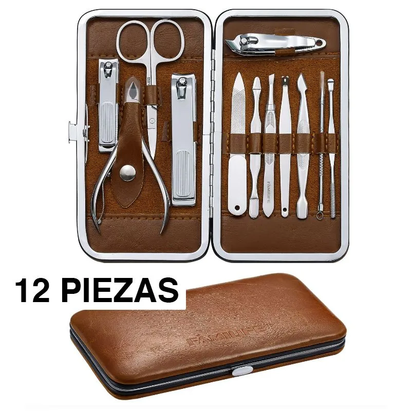 GENERICO - Set Manicure y Pedicure Kit De Acero Inoxidable 12 piezas