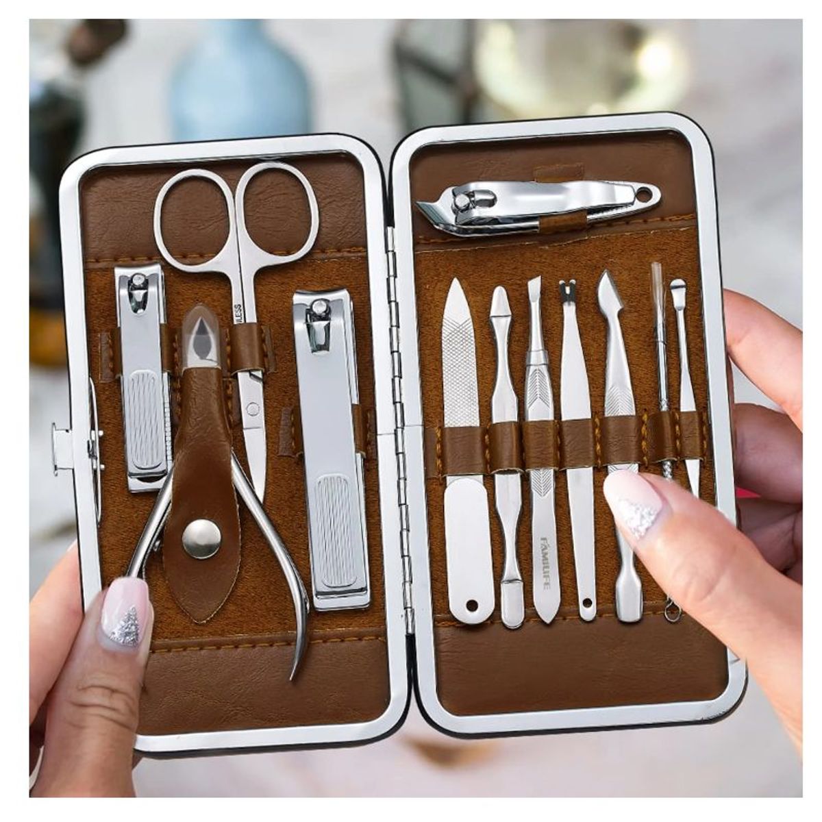 GENERICO - Set Manicure y Pedicure Kit De Acero Inoxidable 12 piezas