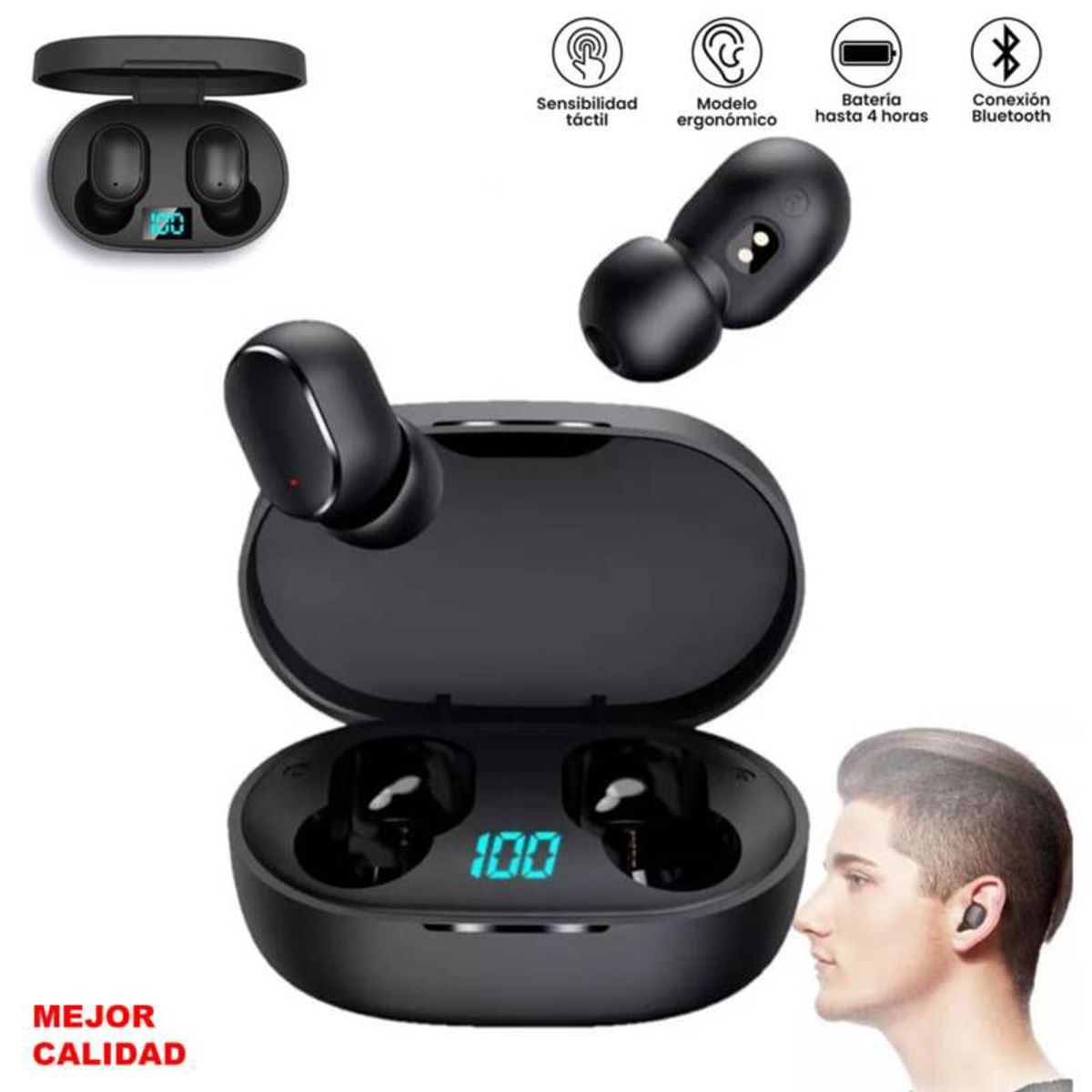 GENERICO - Audífonos Inalámbrico Bluetooth TWS E6S Música AU240006 Negro