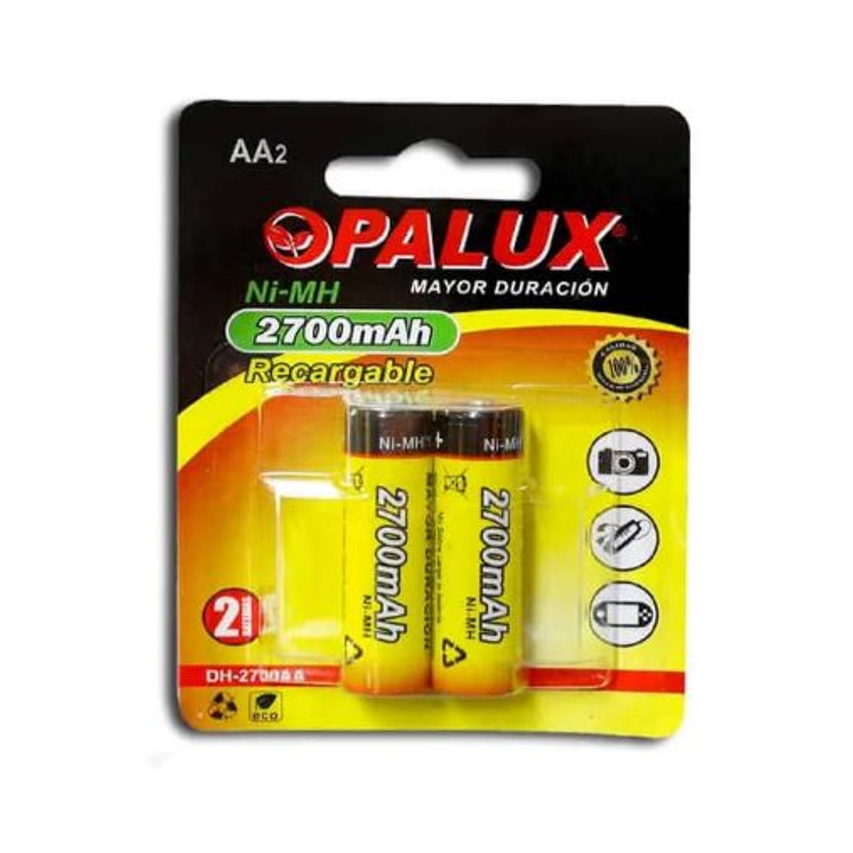OPALUX - Pila Recargable AA 2700mAh 2 pilas DH-2700AA OPALUX