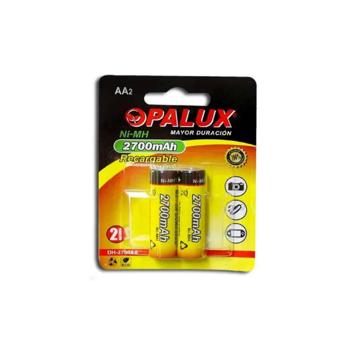 OPALUX - Pila Recargable AA 2700mAh 2 pilas DH-2700AA OPALUX