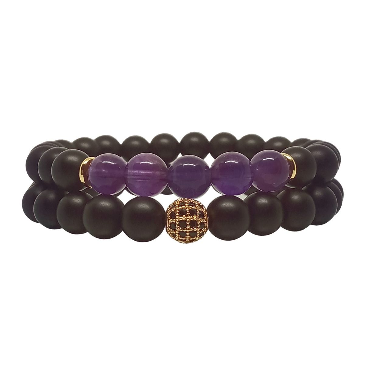 LUCYANA JOYAS Y ACCESORIOS - Juego de Pulsera para Hombre con Cristal Cuarzo Ónix y Amatista