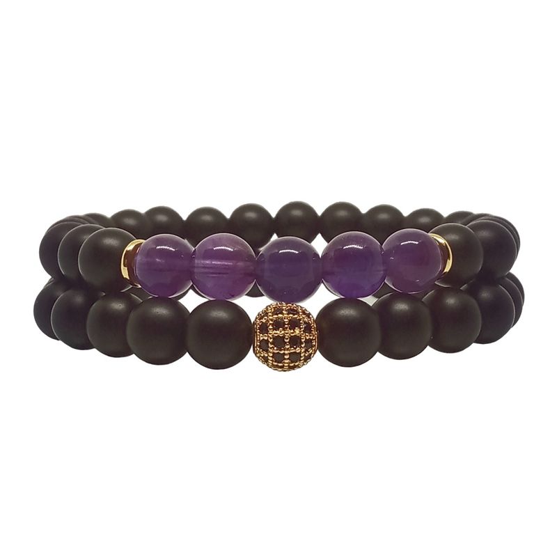 LUCYANA JOYAS Y ACCESORIOS - Juego de Pulsera para Hombre con Cristal Cuarzo Ónix y Amatista