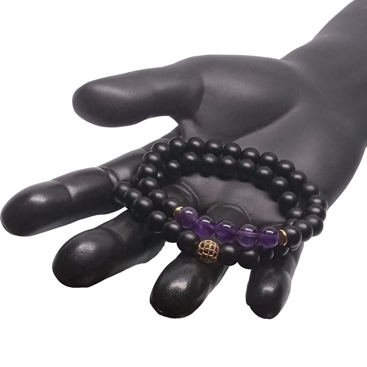 LUCYANA JOYAS Y ACCESORIOS - Juego de Pulsera para Hombre con Cristal Cuarzo Ónix y Amatista