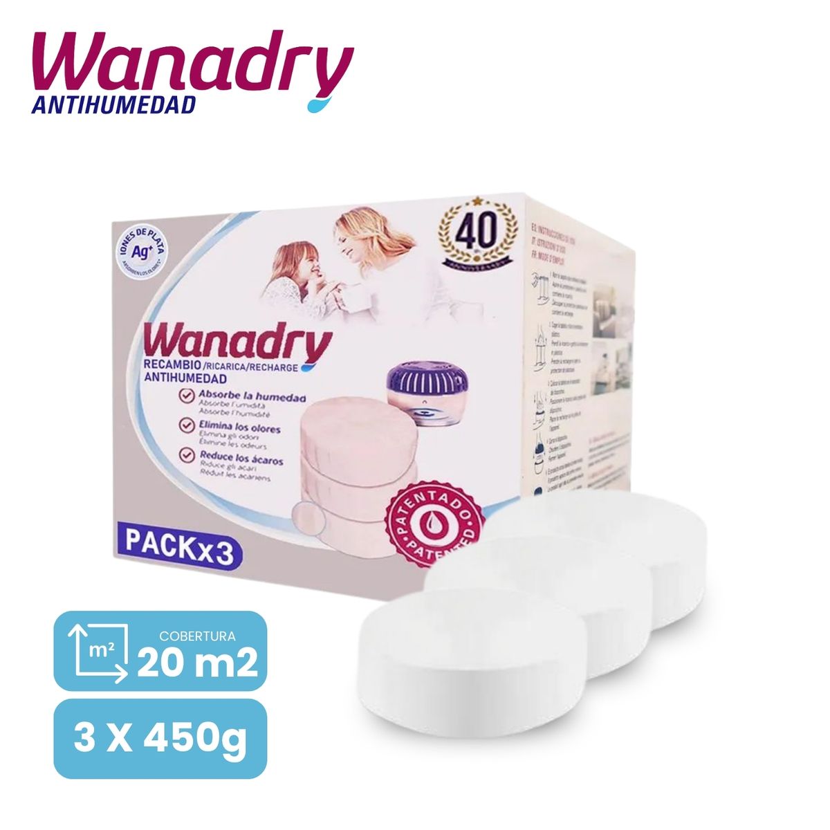 GENERICO - Repuesto ultra absorbente de humedad WANADRY x 3 pastillas