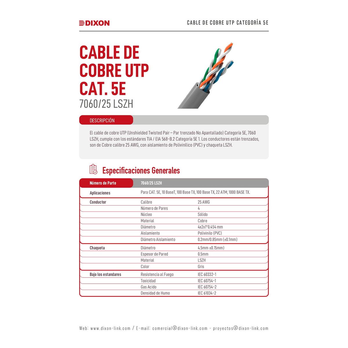 DIXON - Rollo Cable Utp x caja Cat. 5e dixon Serie 7060/25 Lszh 305m
