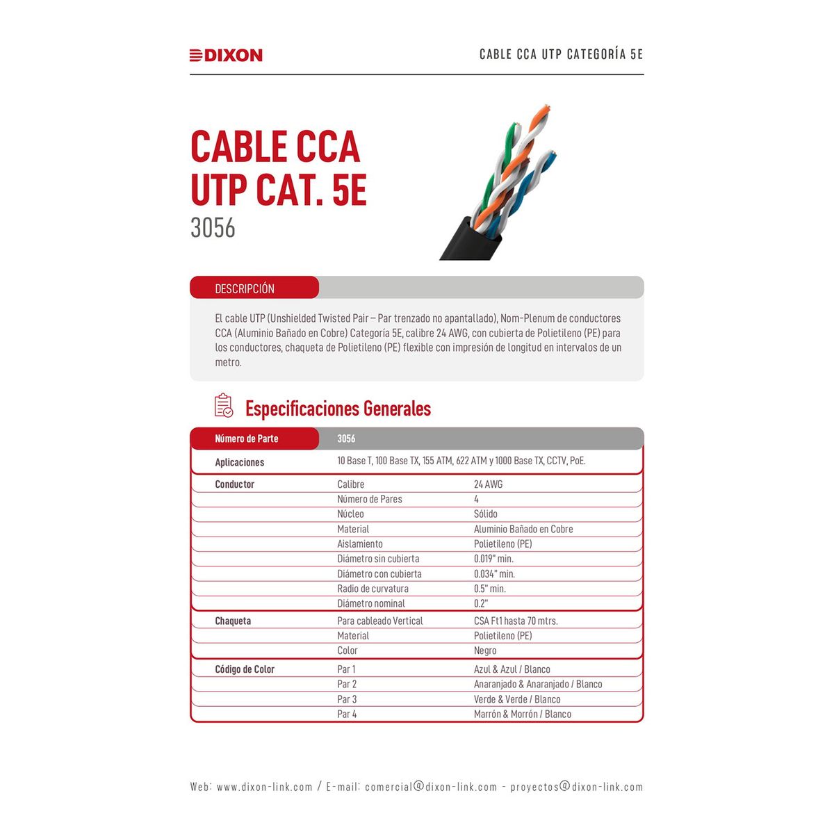 DIXON - Rollo Cable Utp x caja Cat 5e dixon Serie 3056 Exterior 305m