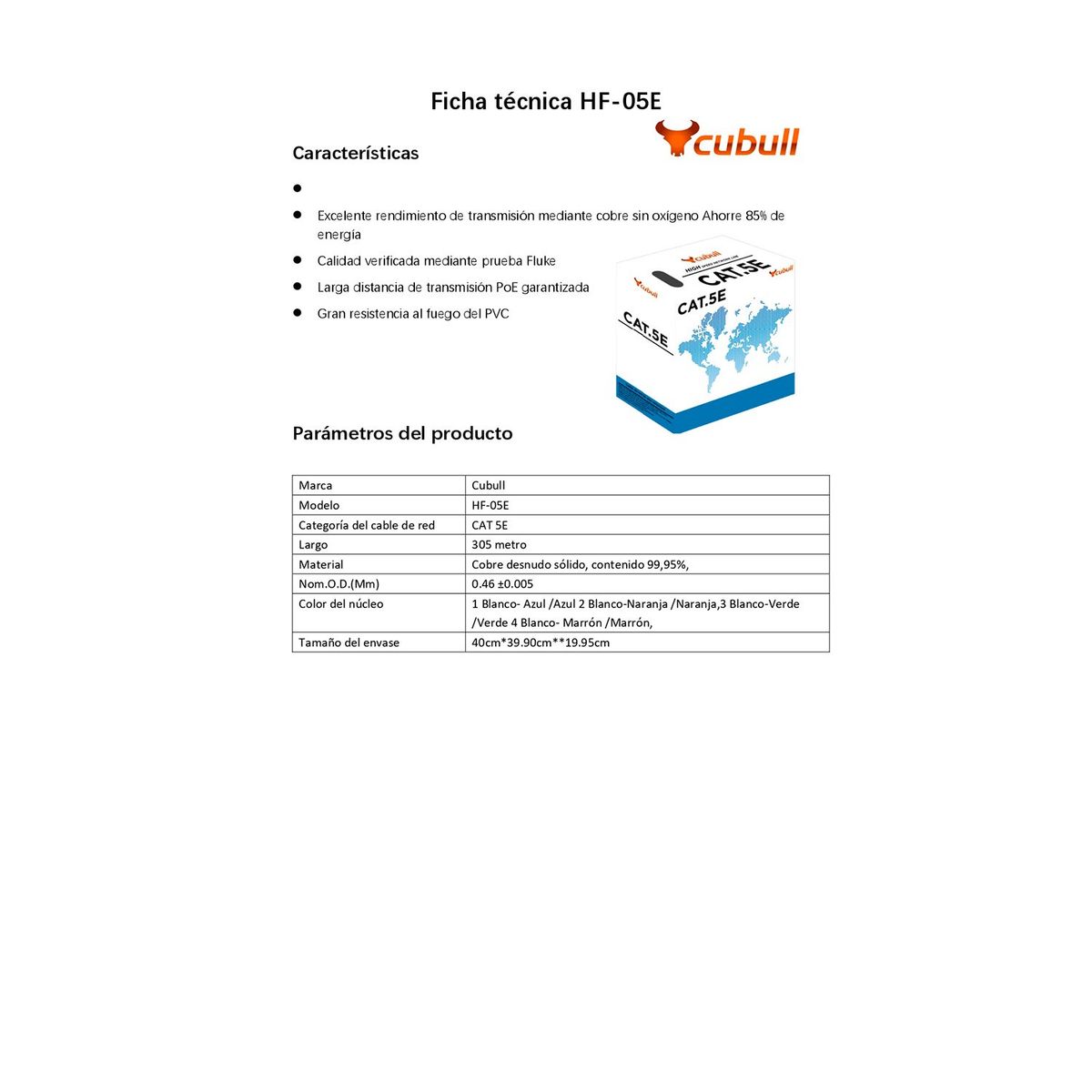 CUBULL - Rollo Cable Utp x caja Cat. 5e Puro Cobre Interior 305metros