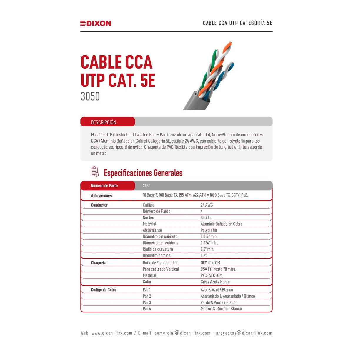 DIXON - Rollo Cable Utp x caja Cat 5e Dixon serie 3050 interior 305m