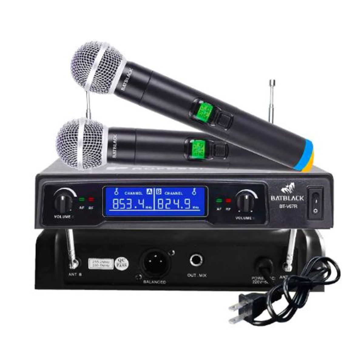 BATBLACK - Micrófono Inalámbrico Doble VHF BT-V67R BATBLACK