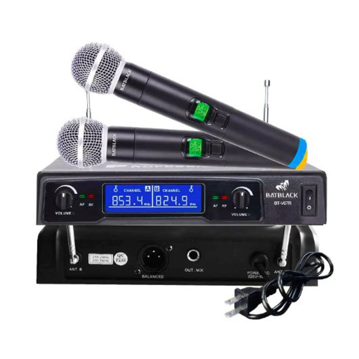 BATBLACK - Micrófono Inalámbrico Doble VHF BT-V67R BATBLACK