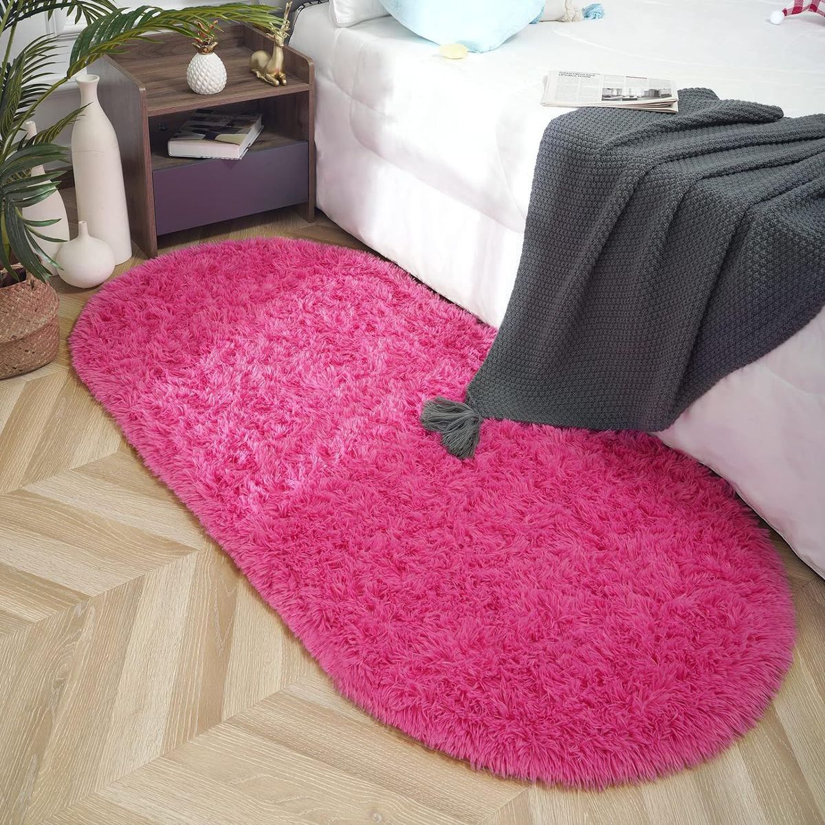 GENERICO - Alfombra ovalada felpa 1,50 x 50 cm color fucsia