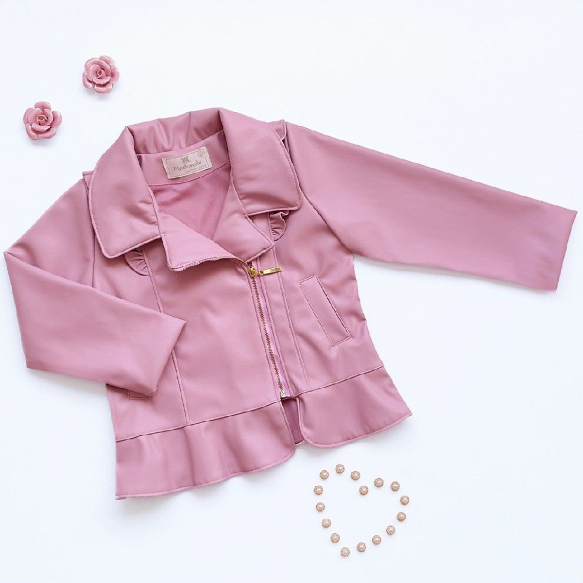 KIDS MASHMELO - Chaqueta Cuerina con Volantes y Cierre Lateral para Niña Kids Mashmelo