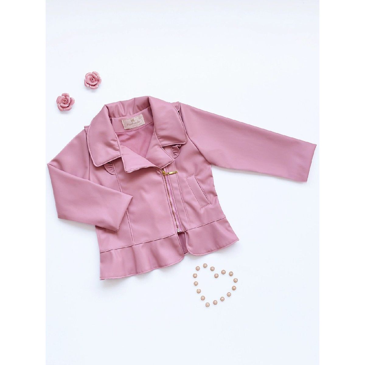 KIDS MASHMELO - Chaqueta Cuerina con Volantes y Cierre Lateral para Niña Kids Mashmelo