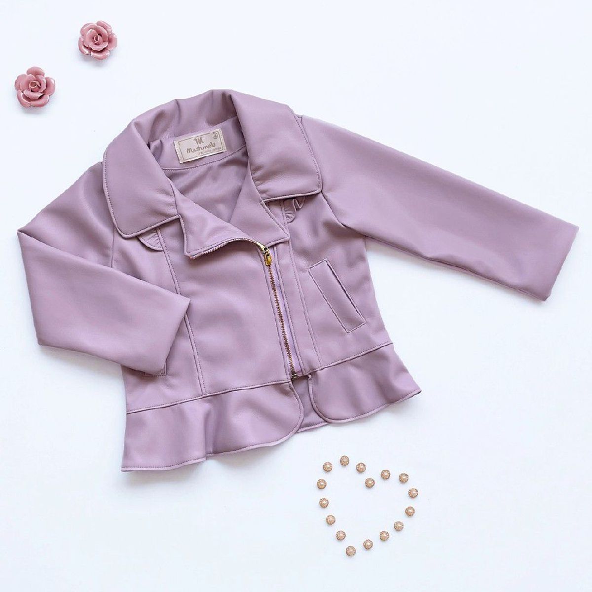 KIDS MASHMELO - Chaqueta Cuerina con Volantes y Cierre Lateral para Niña Kids Mashmelo