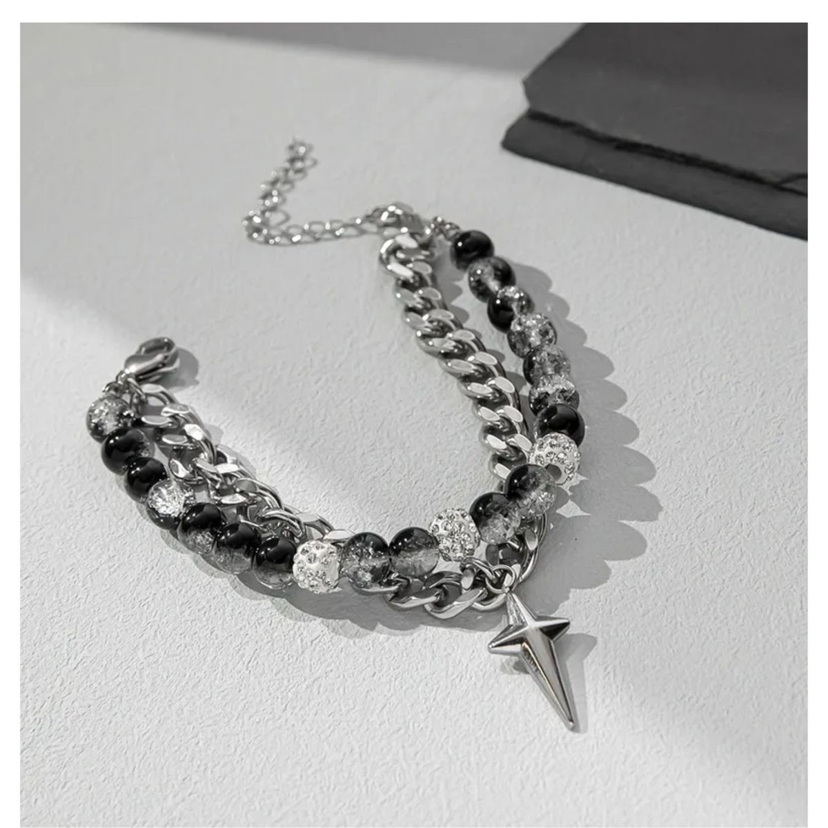 GENERICO - Pulsera Hip Hop con Estrella de Acero Titanio Pulido para Hombre