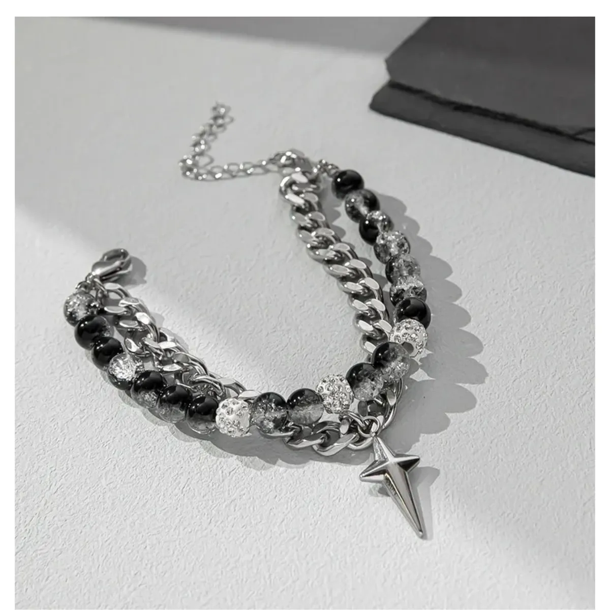 GENERICO - Pulsera Hip Hop con Estrella de Acero Titanio Pulido para Hombre