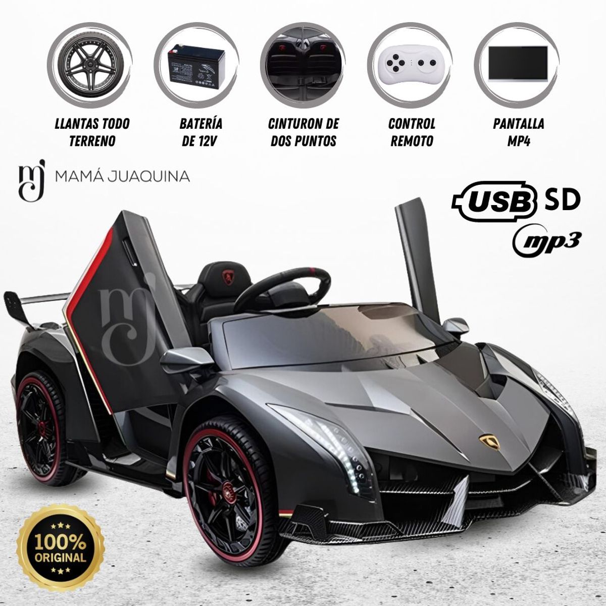 LAMBORGHINI - Carro a Batería con Pantalla «ERA LAMBO» Gray