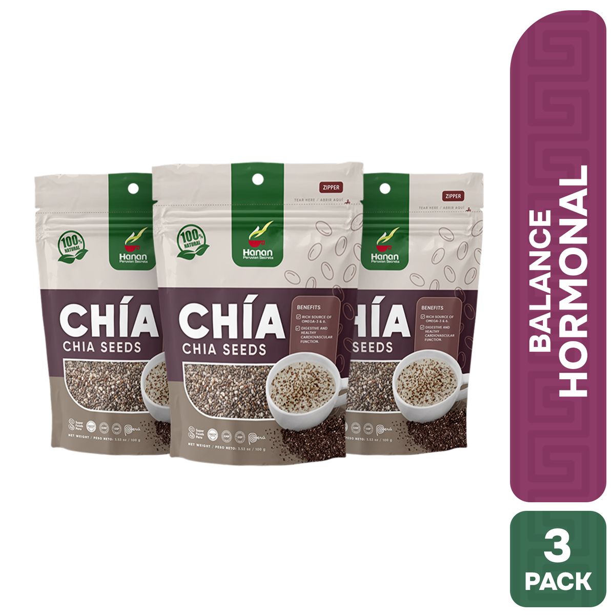 HANAN PERUVIAN SECRETS - Chía Semillas Hanan Tripack 100g