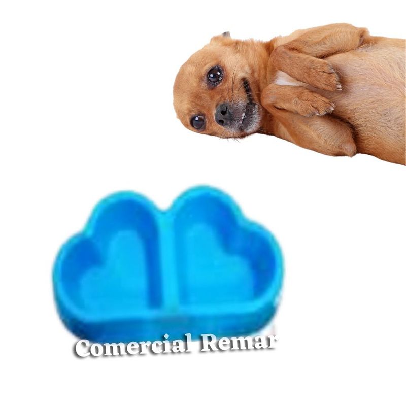 GENERICO - Plato Doble Corazon para Perro Gato Mascota Celeste