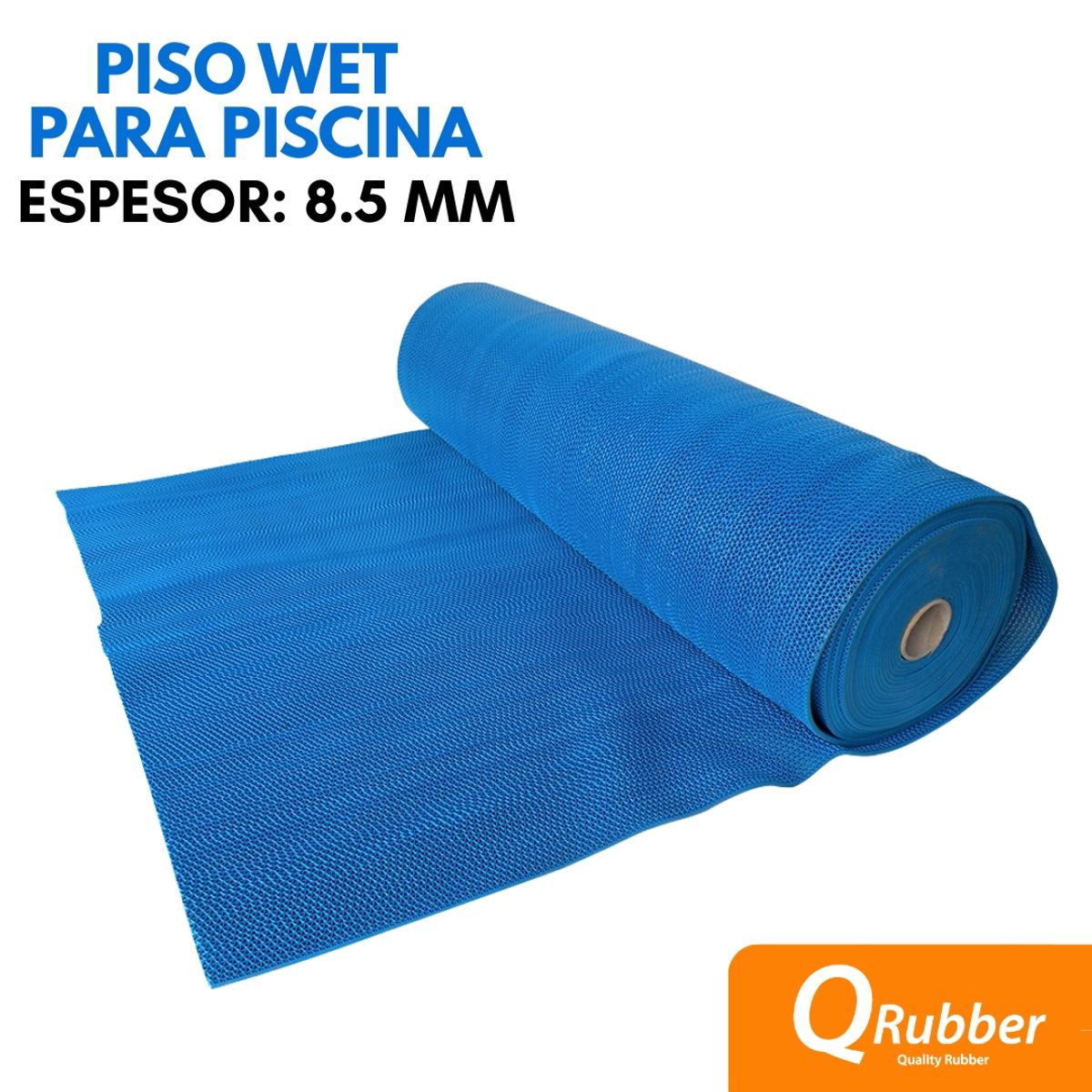 QRUBBER - Piso antideslizante para piscina azul 15mt x 12mt x 85mm QRubber