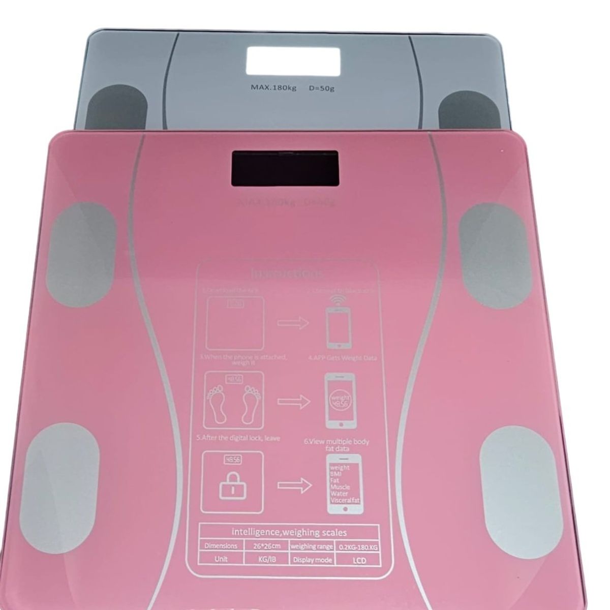 GENERICO - BALANZA DIGITAL BLUETOOTH CAPACIDAD 180 KG – A PILAS - ROSADO