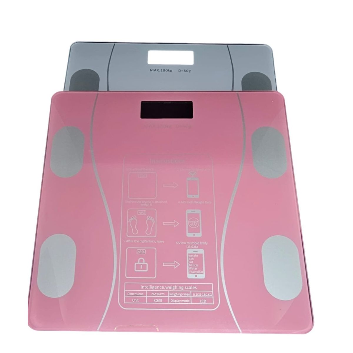 GENERICO - BALANZA DIGITAL BLUETOOTH CAPACIDAD 180 KG – A PILAS - ROSADO