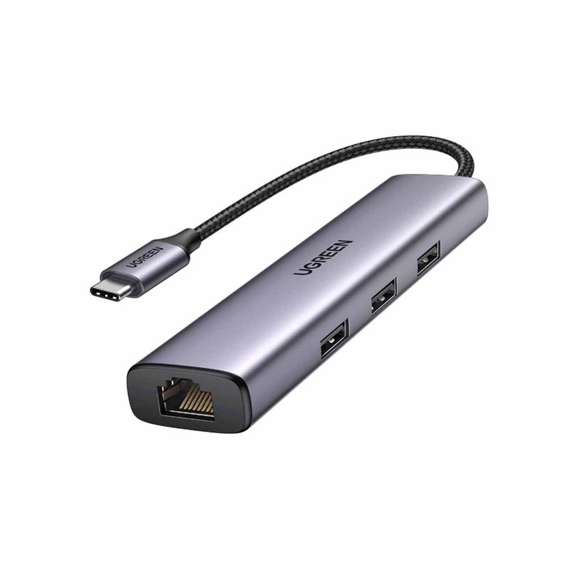 UGREEN - Adaptador Ugreen USB C a Ethernet Hub 4 en 1 Gigabit RJ45 3 USB 3.0