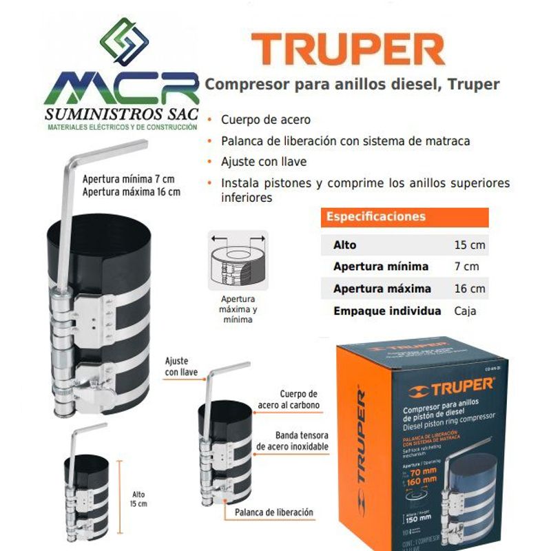 TRUPER - Compresor para anillos de piston de diesel Truper
