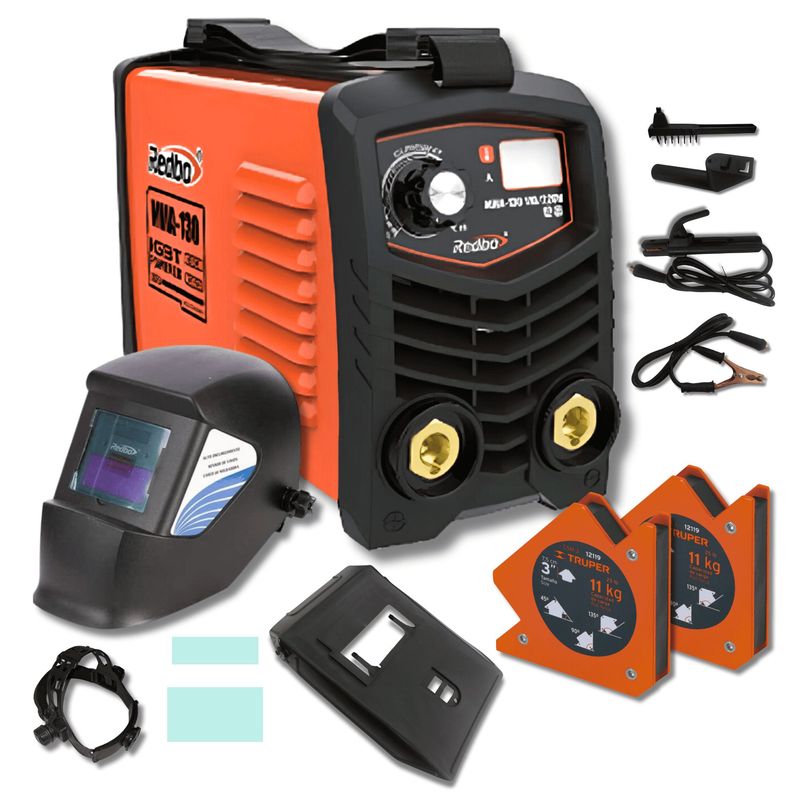 REDBO - Combo soldadora  130A + mascara  Redbo + 2 escuadra magnetica Truper