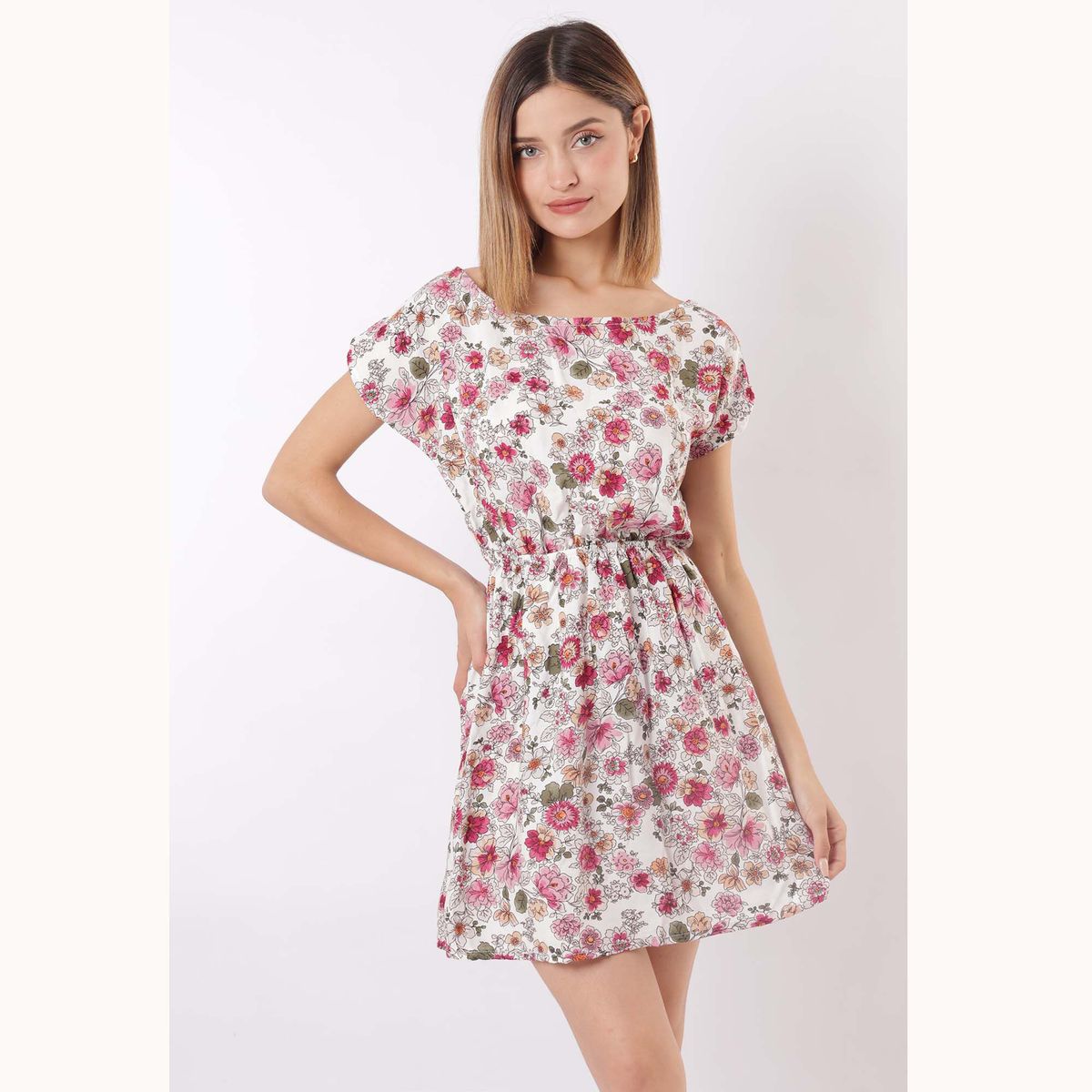GENERICO - vestido corto crema floreado mujer
