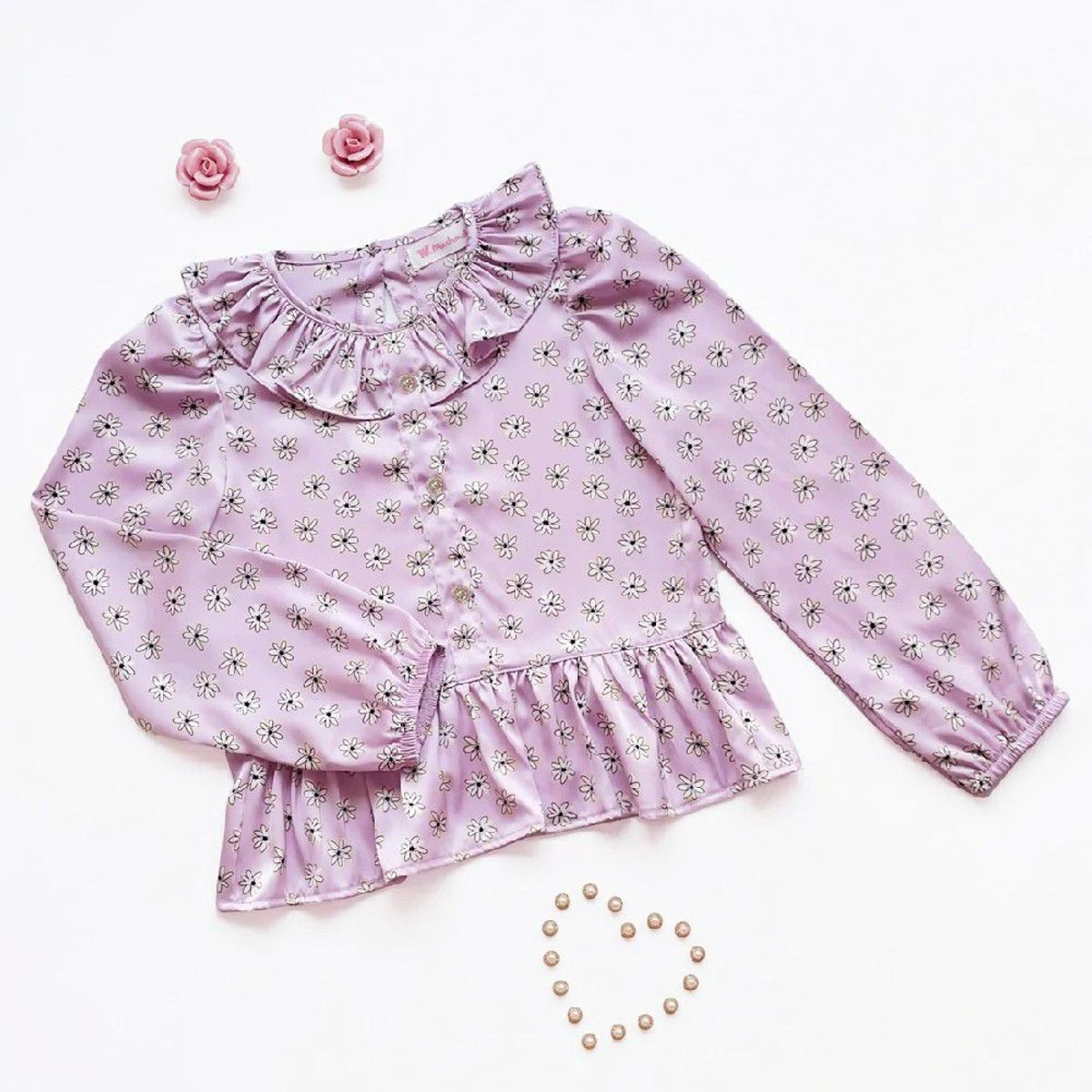 KIDS MASHMELO - Blusa en Seda con Faldon Recogido para Niña Kids Mashmelo