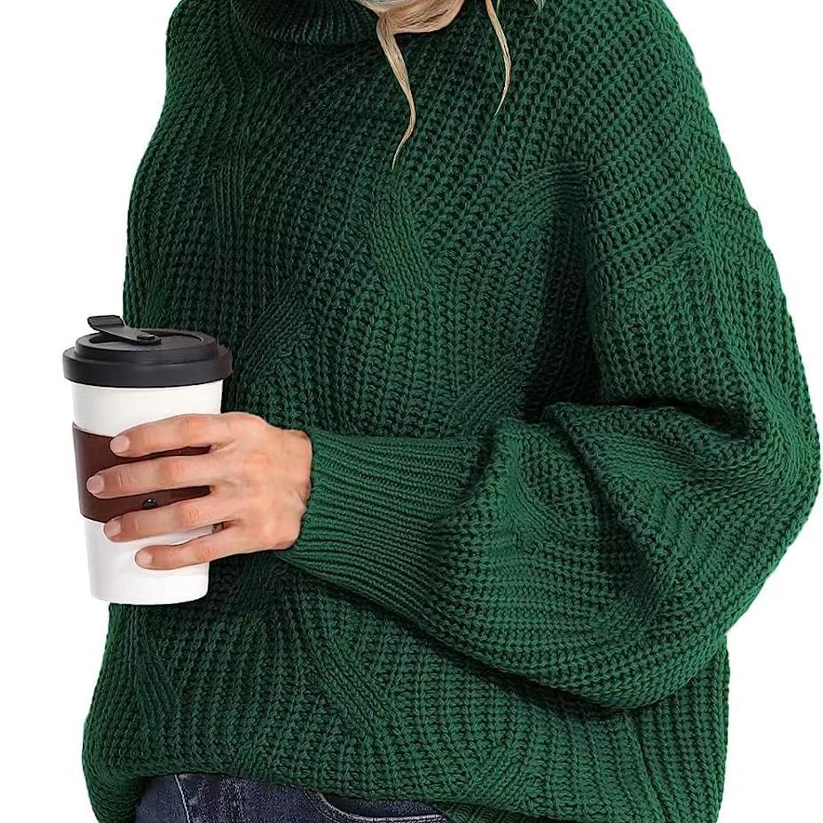 BLWOENS - Suéter de punto con cuello alto para Mujer -Verde