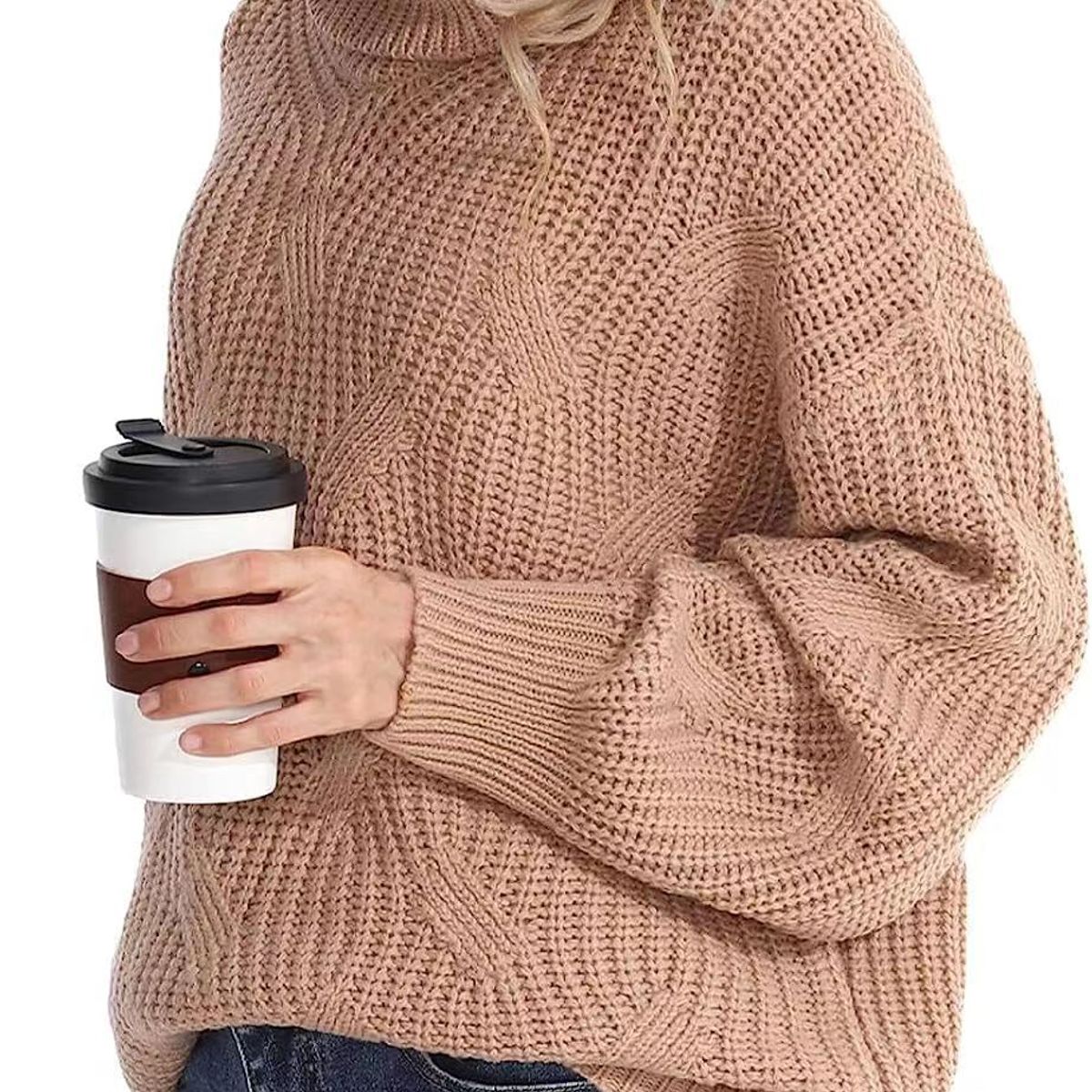 BLWOENS - Suéter de punto con cuello alto para Mujer -Beige