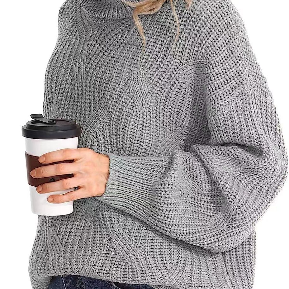 BLWOENS - Suéter de punto con cuello alto para Mujer -Gris