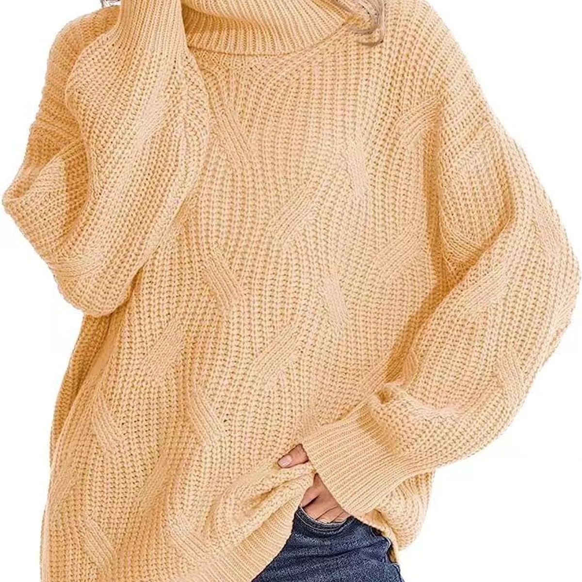 BLWOENS - Suéter de punto con cuello alto para Mujer -Crema