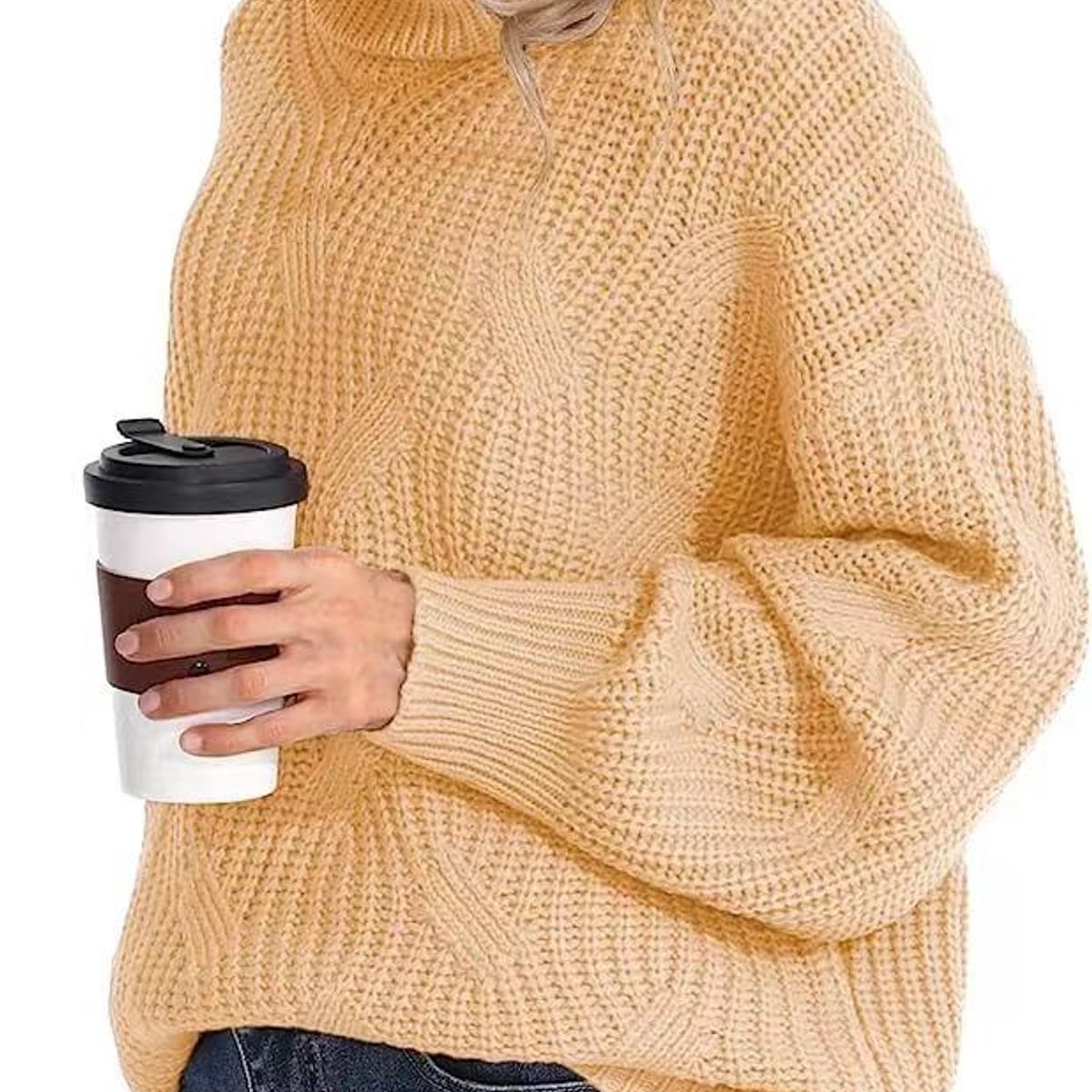 BLWOENS - Suéter de punto con cuello alto para Mujer -Crema