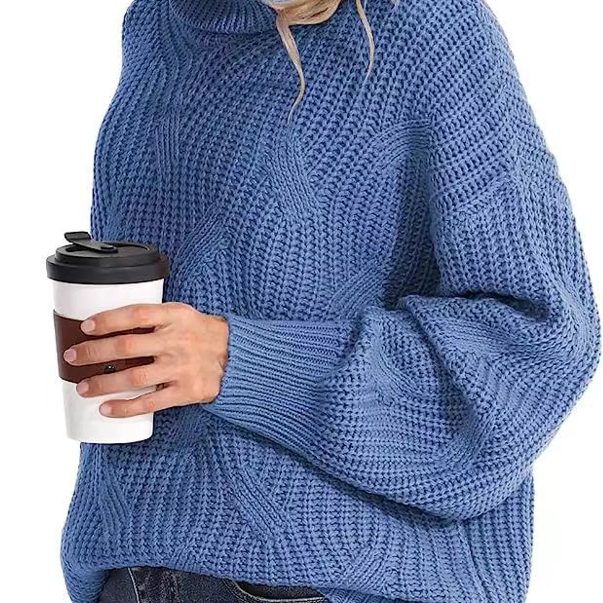 BLWOENS - Suéter de punto con cuello alto para Mujer -Azul