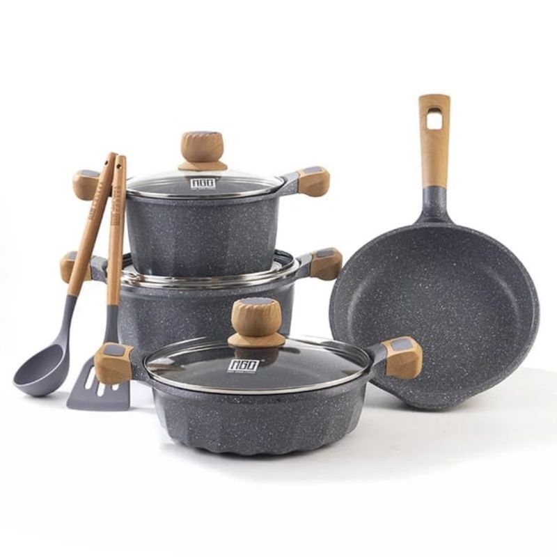 PENTHA - Juego De Olla Roca Volcanica Antiadherente 9pcs Color Gris - MGC