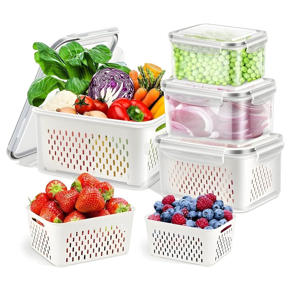 ELMEJORPRECIO - Set De 4 Tapers Herméticos Con Escurridor Modelo NYX