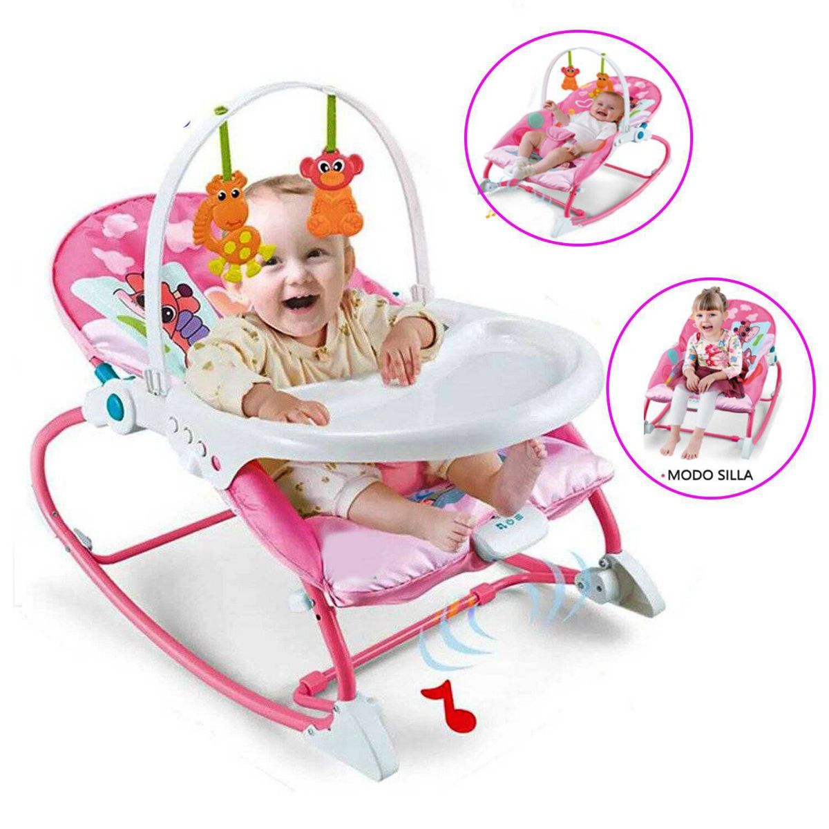 IDEAL - Silla Mecedora y Musical para Bebes Rosado