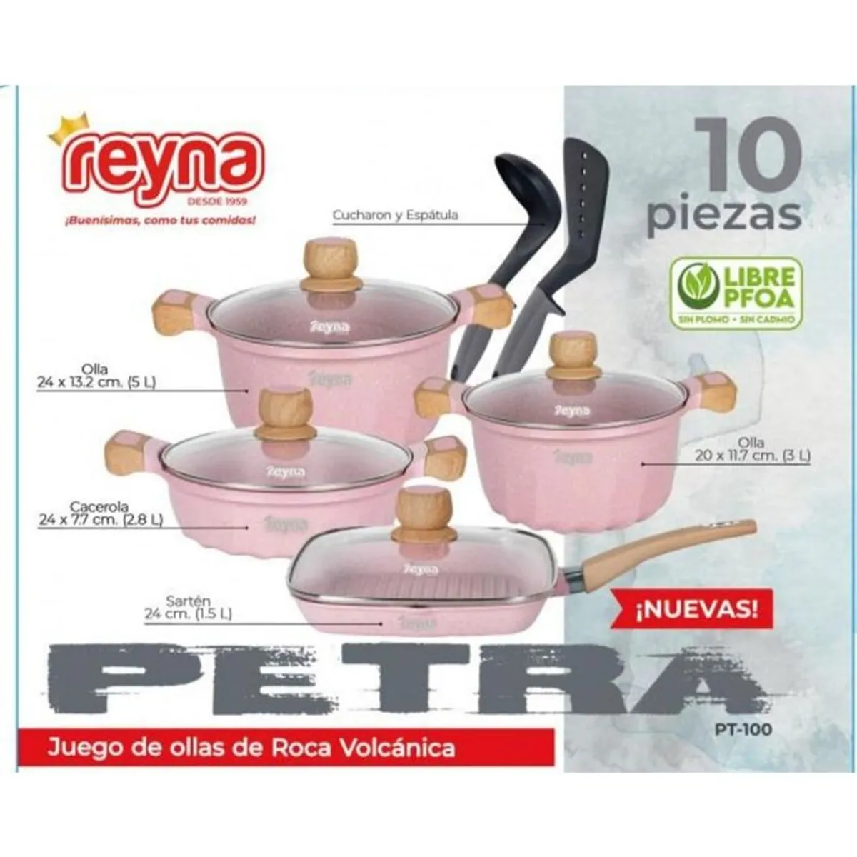 Reyna - Juego de Ollas Antiadherente Reyna X10 Piezas  Color Rojo