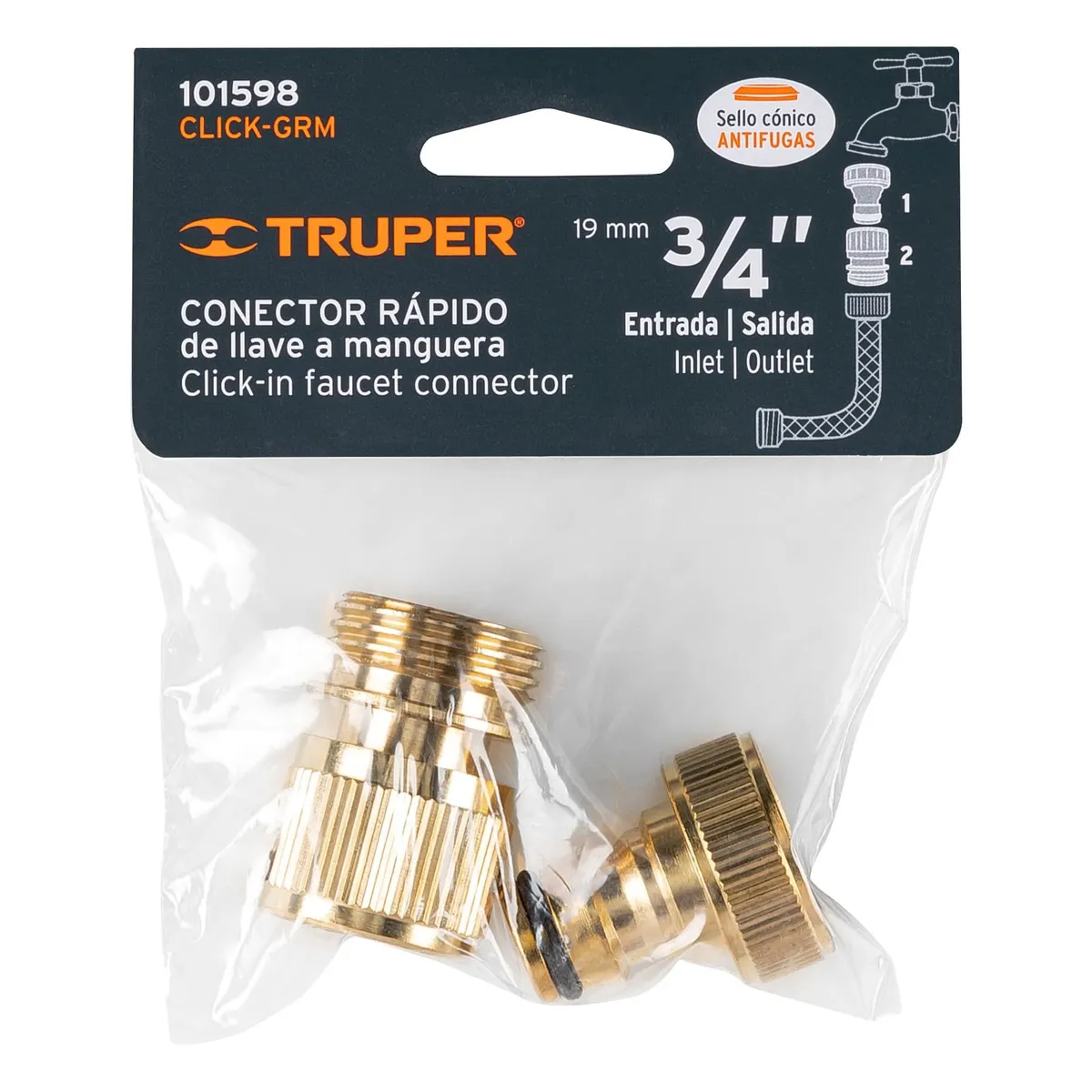 TRUPER - Conectores de laton solido sistema click para grifo Truper