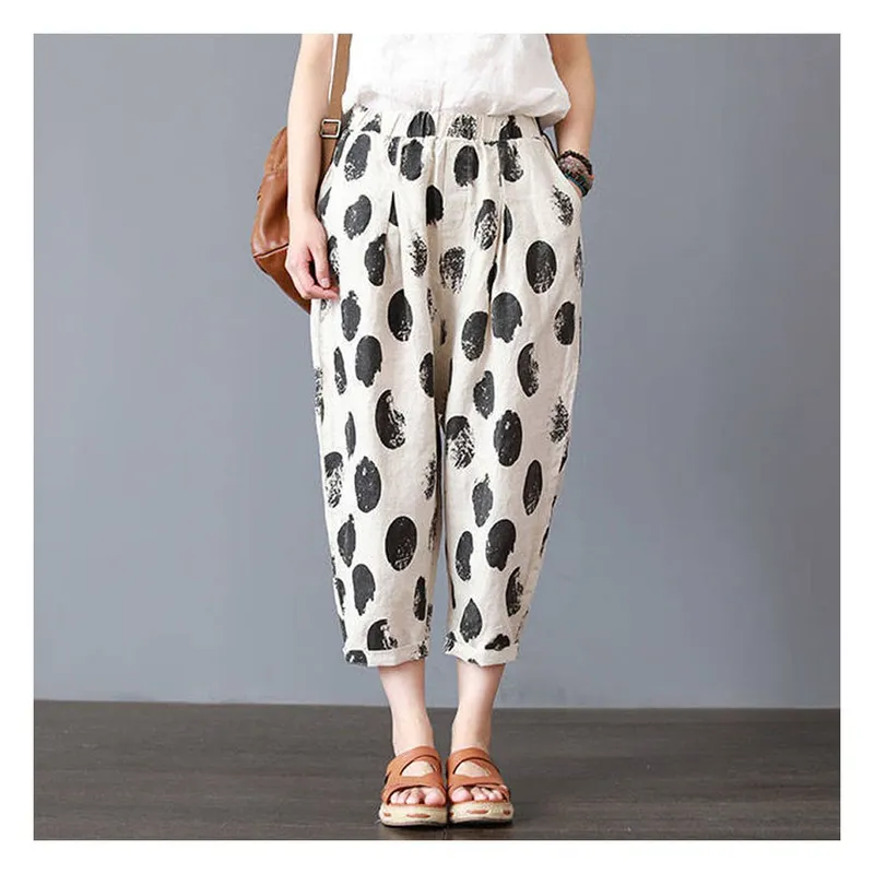 42AROZINA - Pantalones finos y sueltos de verano para mujer tipo harén de algodón