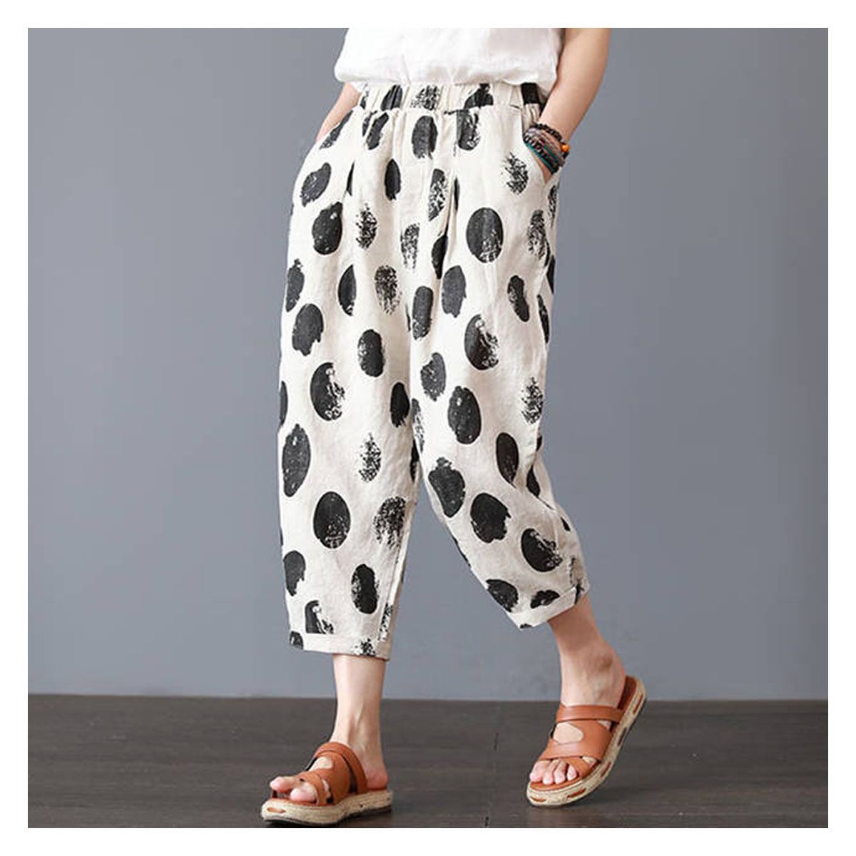 42AROZINA - Pantalones finos y sueltos de verano para mujer tipo harén de algodón