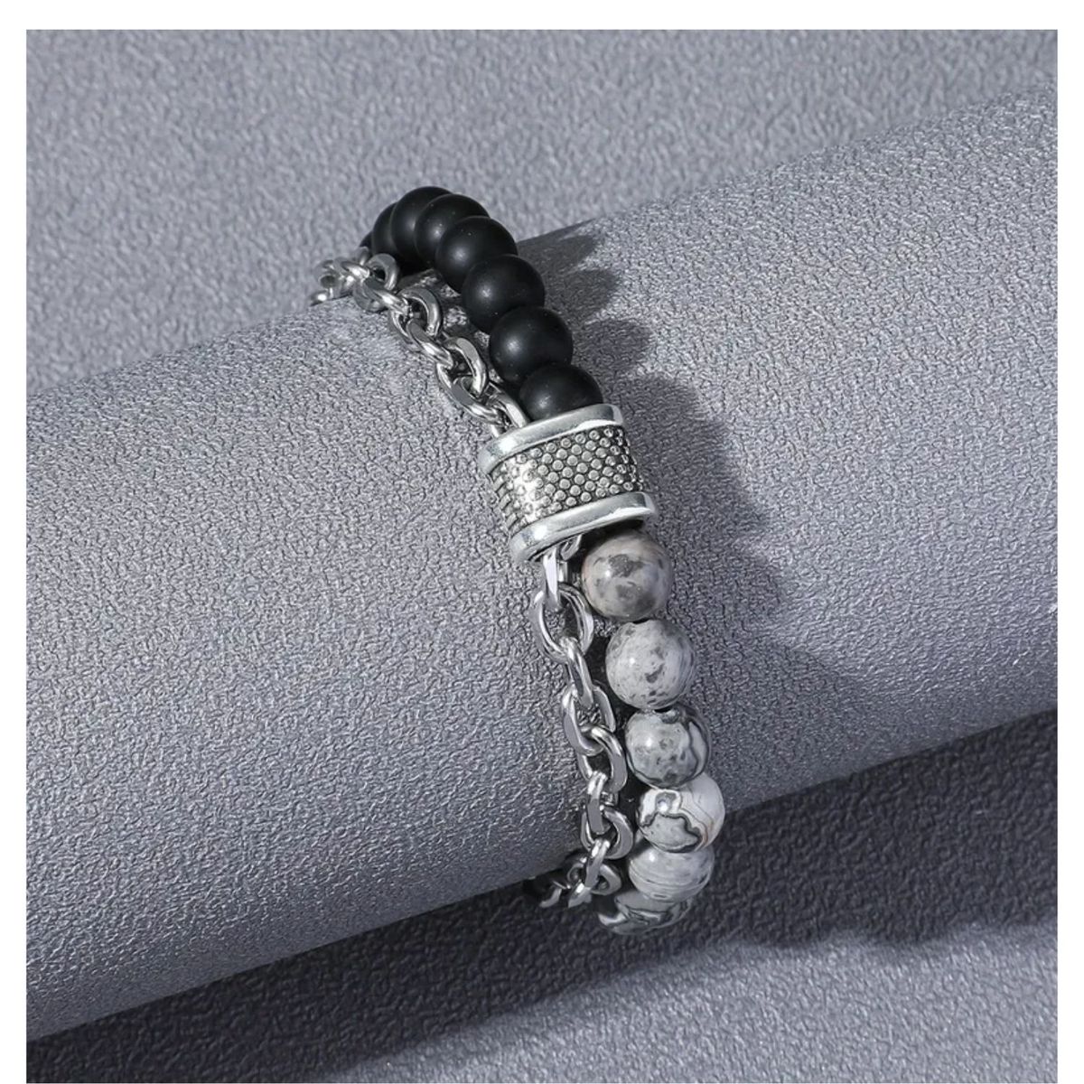 GENERICO - Pulsera Hip Hop Retro con Cuentas de Piedras Volcánicas para Hombre