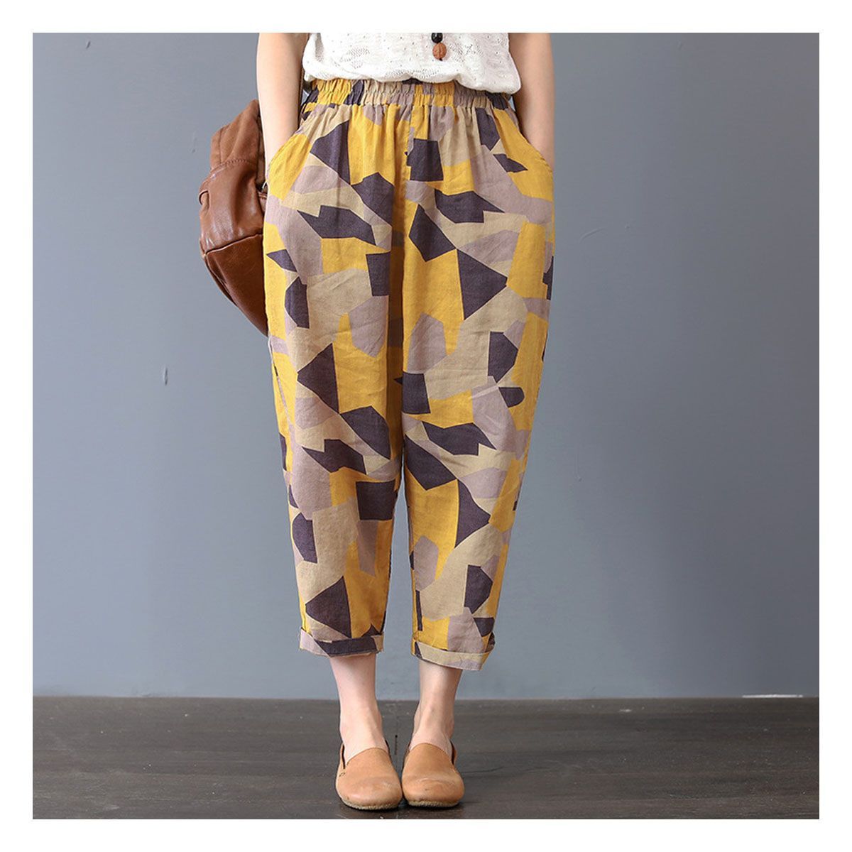 42AROZINA - Pantalones finos y sueltos de verano para mujer tipo harén de algodón