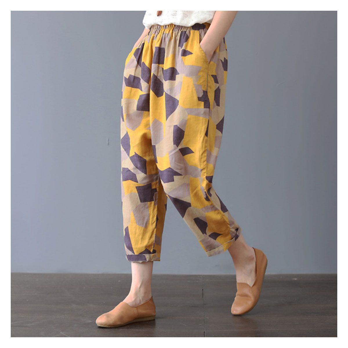 42AROZINA - Pantalones finos y sueltos de verano para mujer tipo harén de algodón