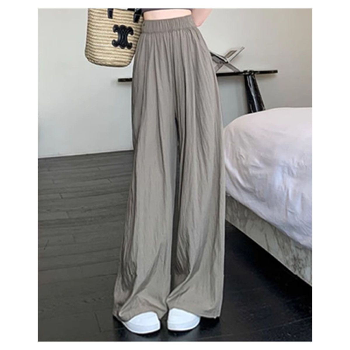 42AROZINA - pantalones de pierna ancha con cintura elástica fina para mujer verano