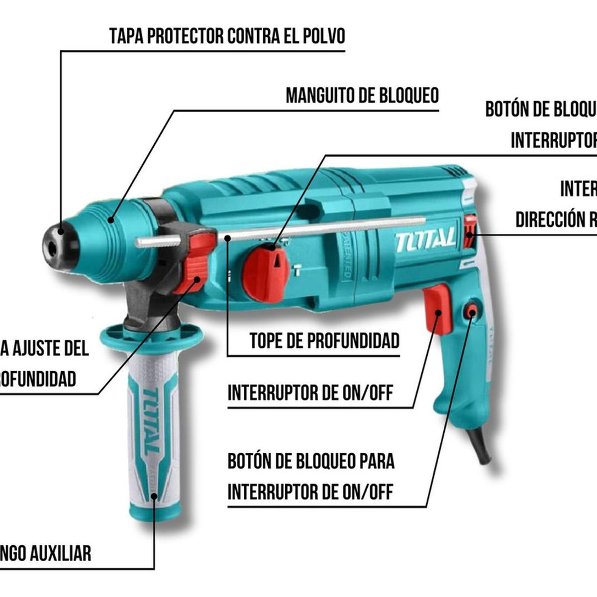 TOTAL - Rotomartillo SDS Plus 800w 2.5 Joules Total